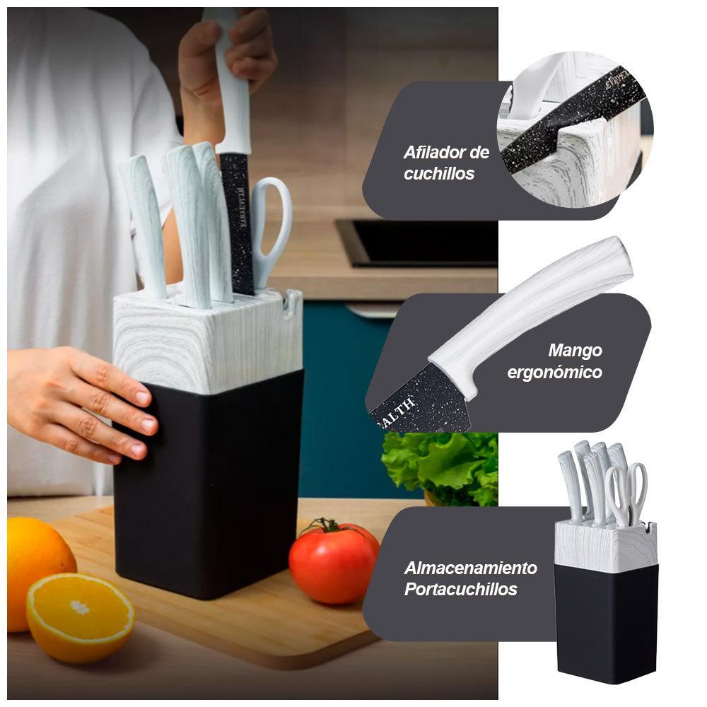 Juego de Cuchillos 6 Piezas de Acero con Base Blanco K56 - Keller Perú