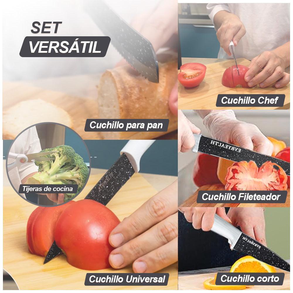 Juego de Cuchillos 6 Piezas de Acero con Base Blanco K56 - Keller Perú