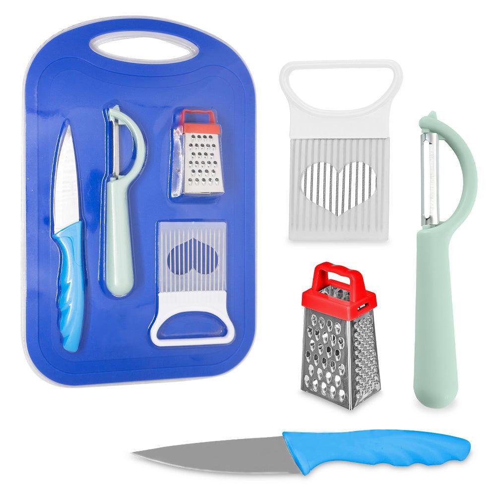 Set Tabla de Picar con Rallador Pelador 5 Accesorios A60 Azul - Keller Perú