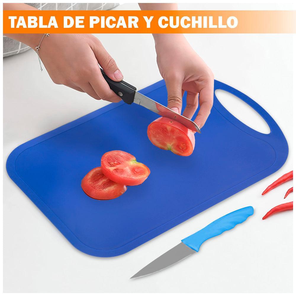 Set Tabla de Picar con Rallador Pelador 5 Accesorios A60 Azul - Keller Perú
