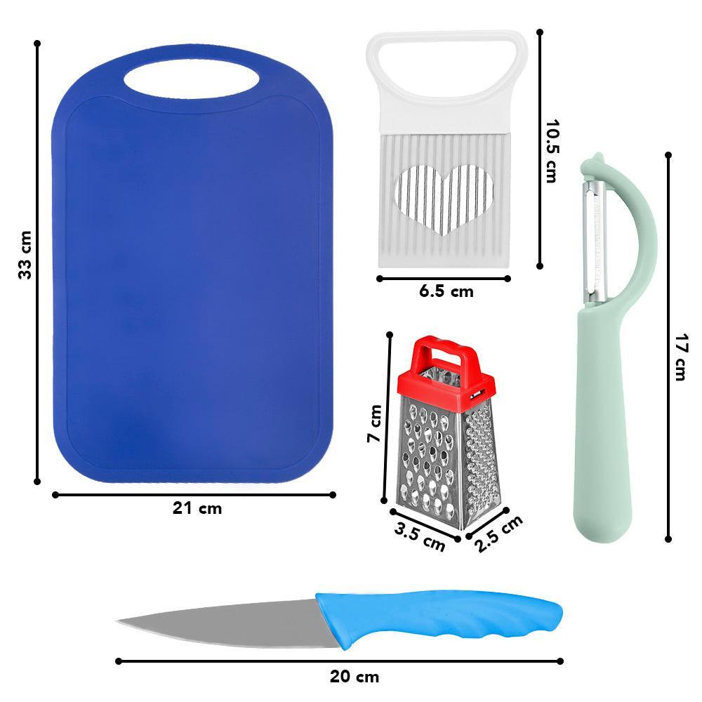 Set Tabla de Picar con Rallador Pelador 5 Accesorios A60 Azul - Keller Perú