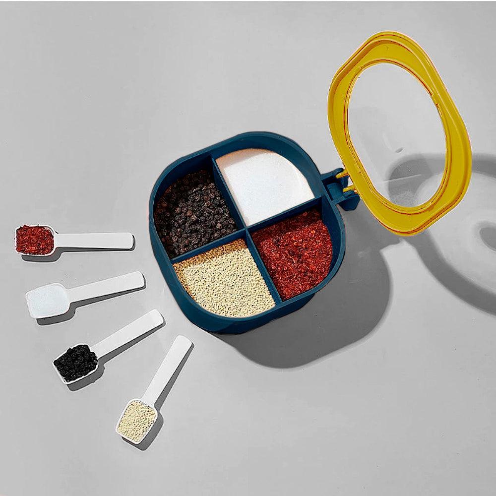 Caja Contenedor de Condimentos con 4 Compartimentos + Cucharas