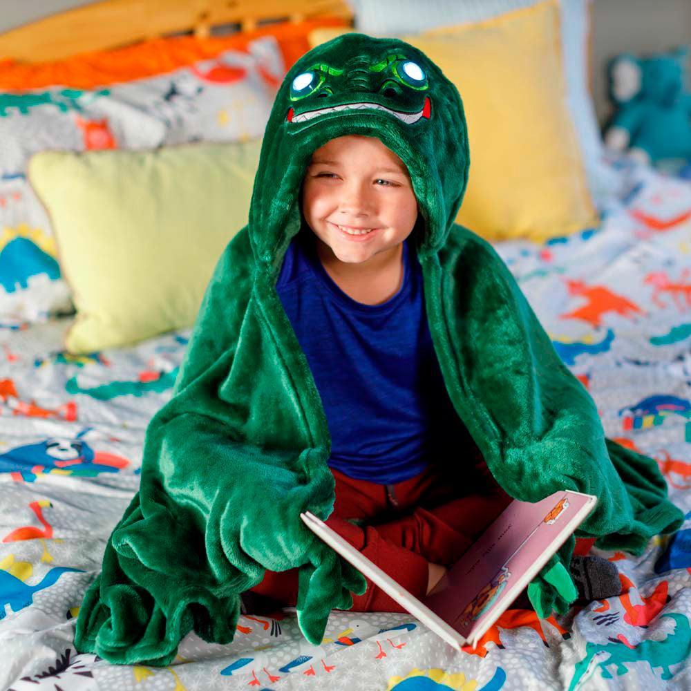 Manta Abrigo con Capucha con Luces LED Dinosaurio Verde MD - Keller Perú