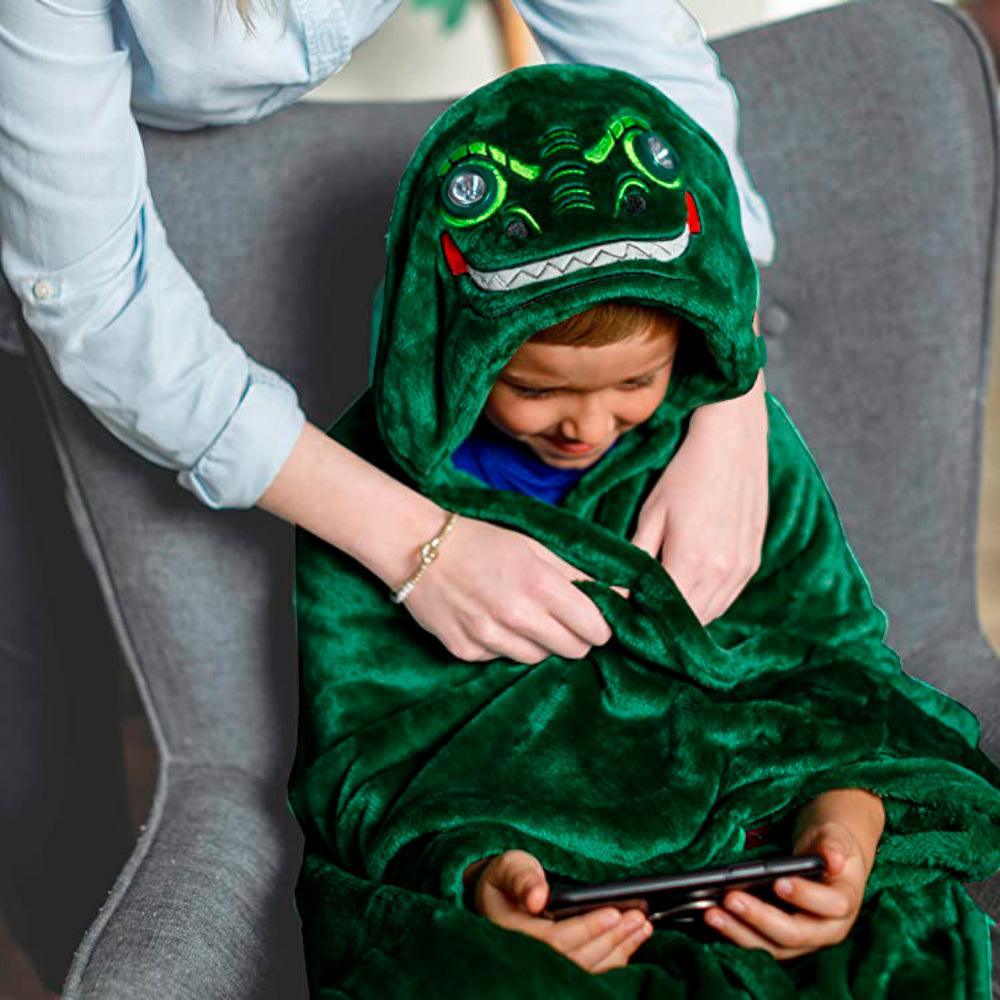 Manta Abrigo con Capucha con Luces LED Dinosaurio Verde MD - Keller Perú