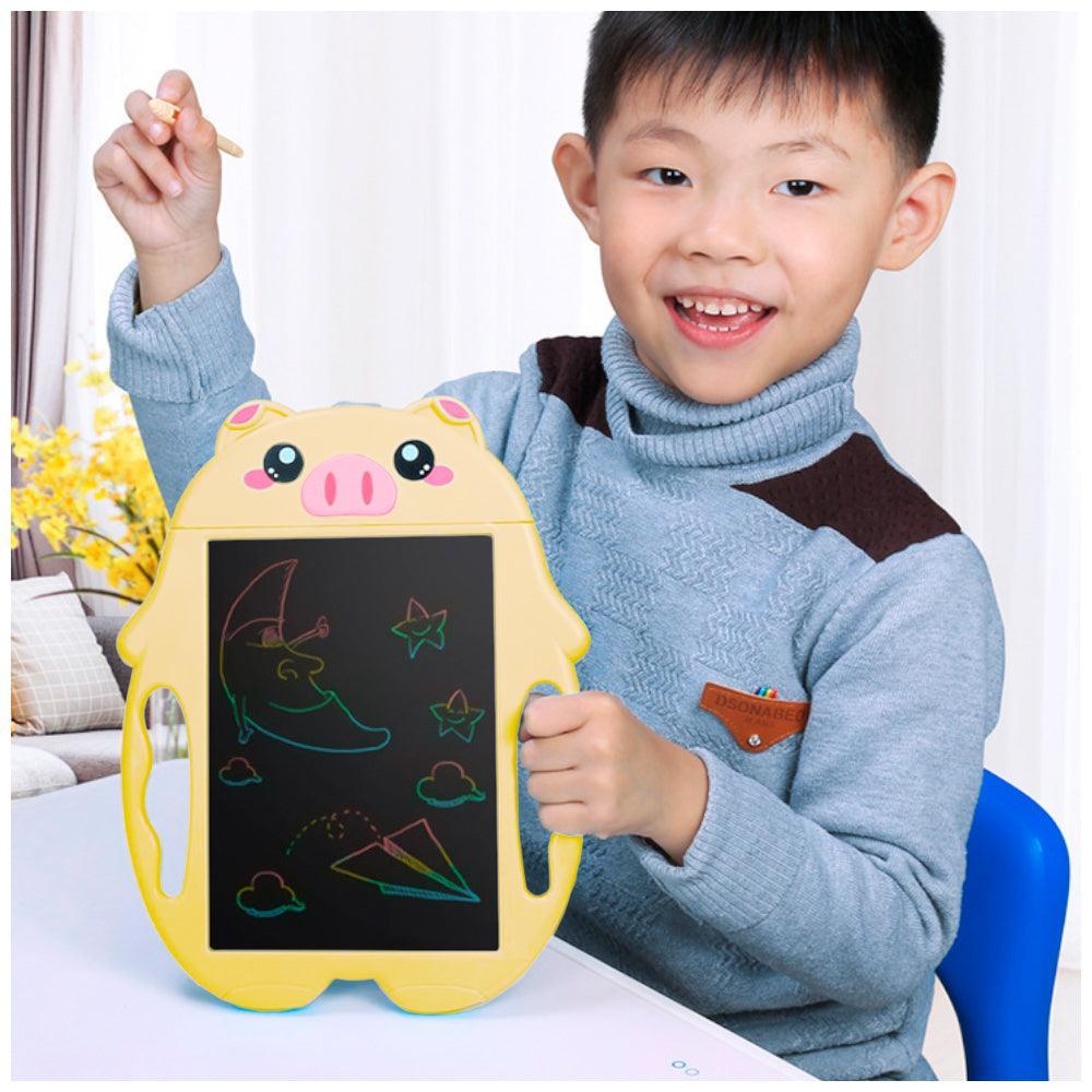 Tablero Pizarra de Dibujo LCD Didáctico Trazo de Colores Chanchito 2 Lápices Amarillo - Keller Perú