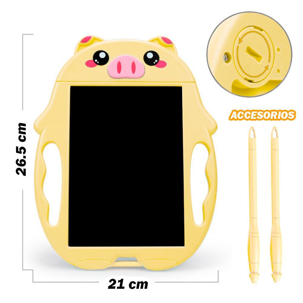 Tablero Pizarra de Dibujo LCD Didáctico Trazo de Colores Chanchito 2 Lápices Amarillo - Keller Perú
