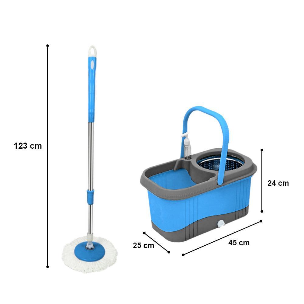 Balde Escurridor Automático Trapeador 2 Mopas+Dispensador Celeste - Keller Perú