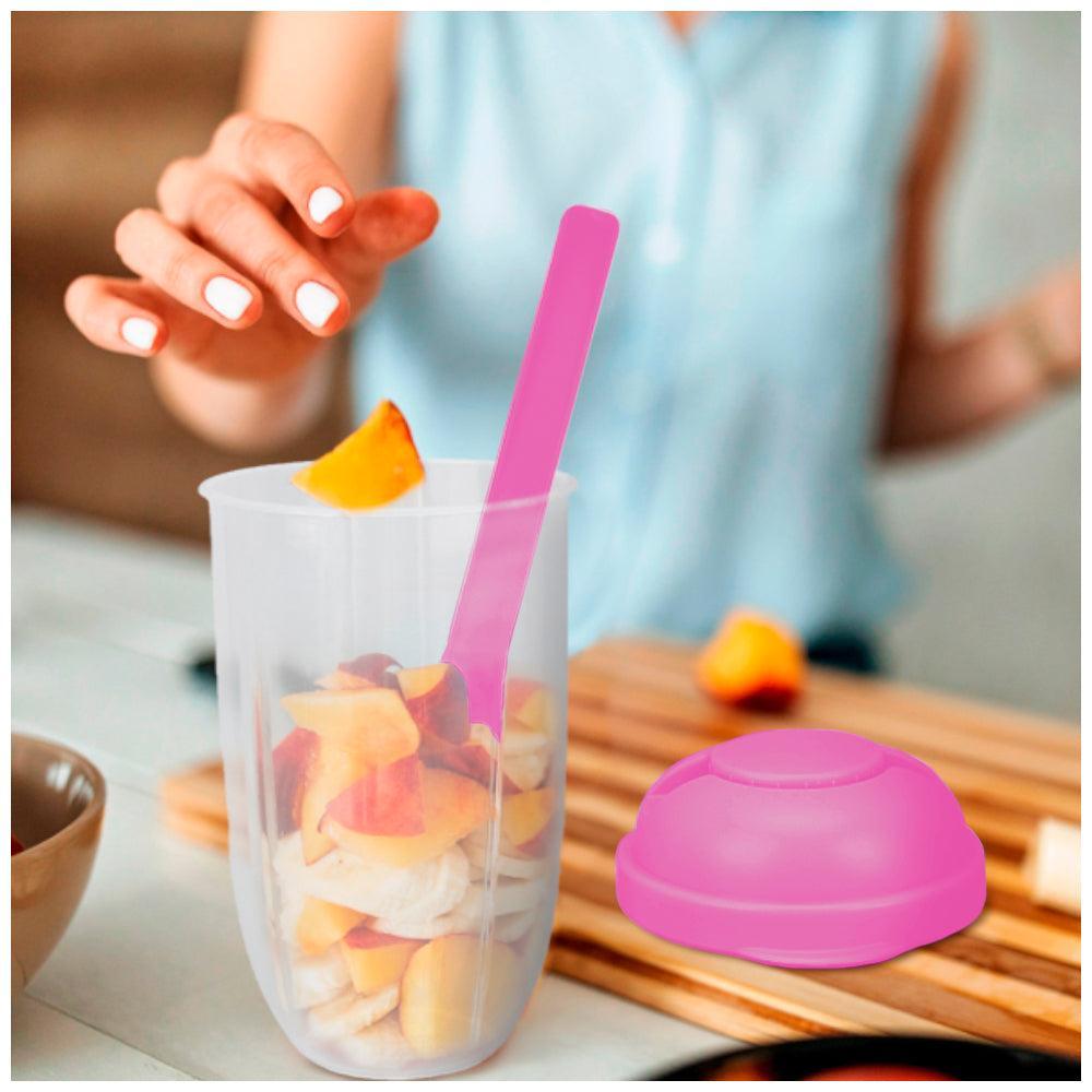 Vaso Mezclador Porta Ensaladas Frutas Cereales Yogurt con Tenedor