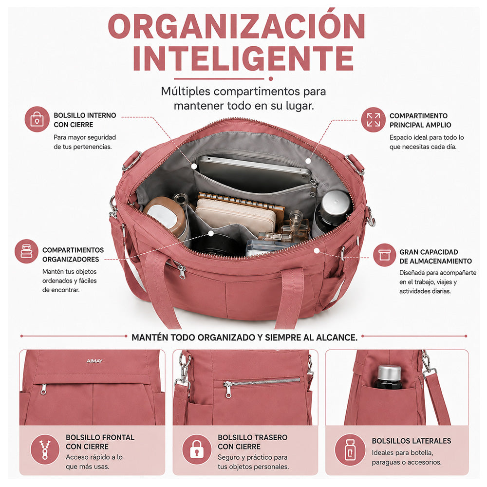 Bolso para Mujer Impermeable con Gran Capacidad y Correa Ajustable CT2