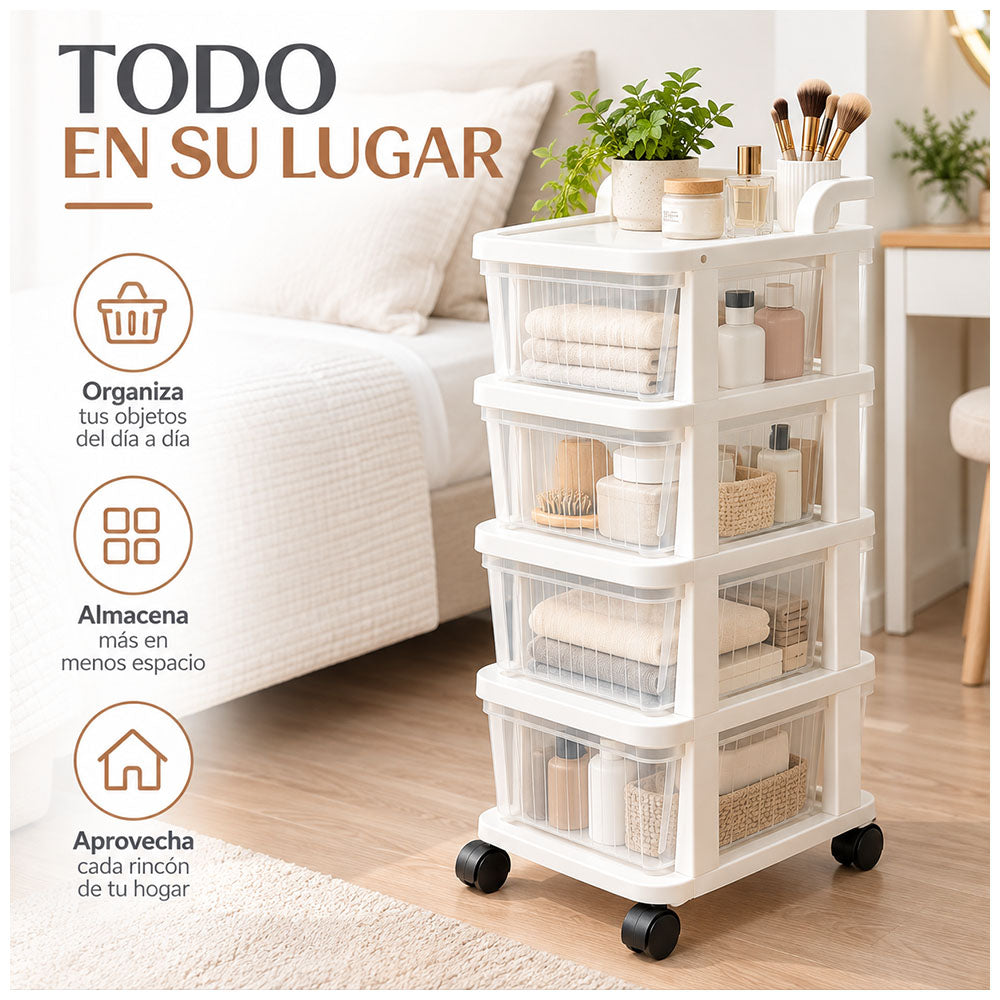 Carrito Organizador Multiuso 4 Niveles con Cajones y Ruedas 360° para Cocina KH4