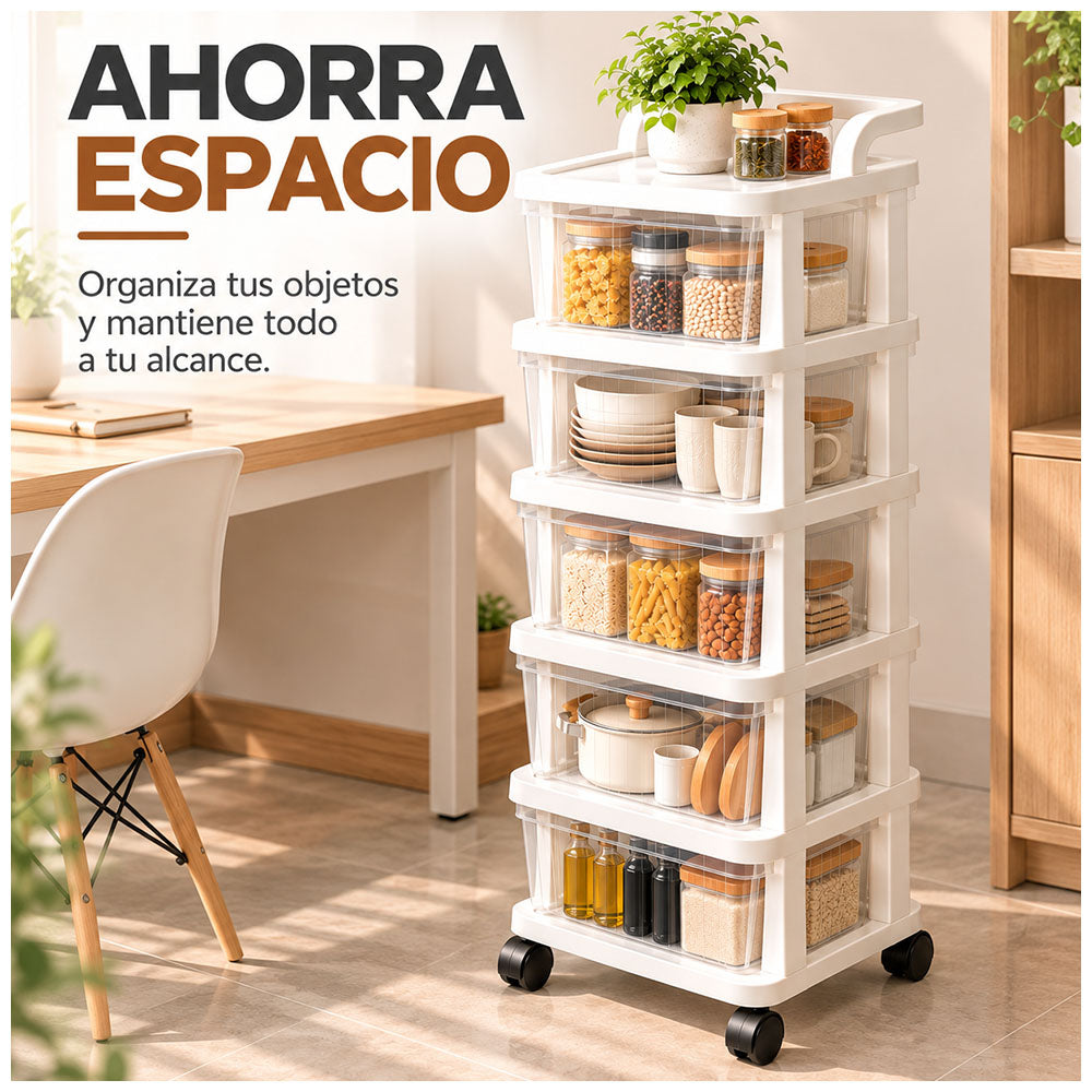 Carrito Organizador Multiuso 5 Niveles con Cajones y Ruedas 360° para Baño KH5