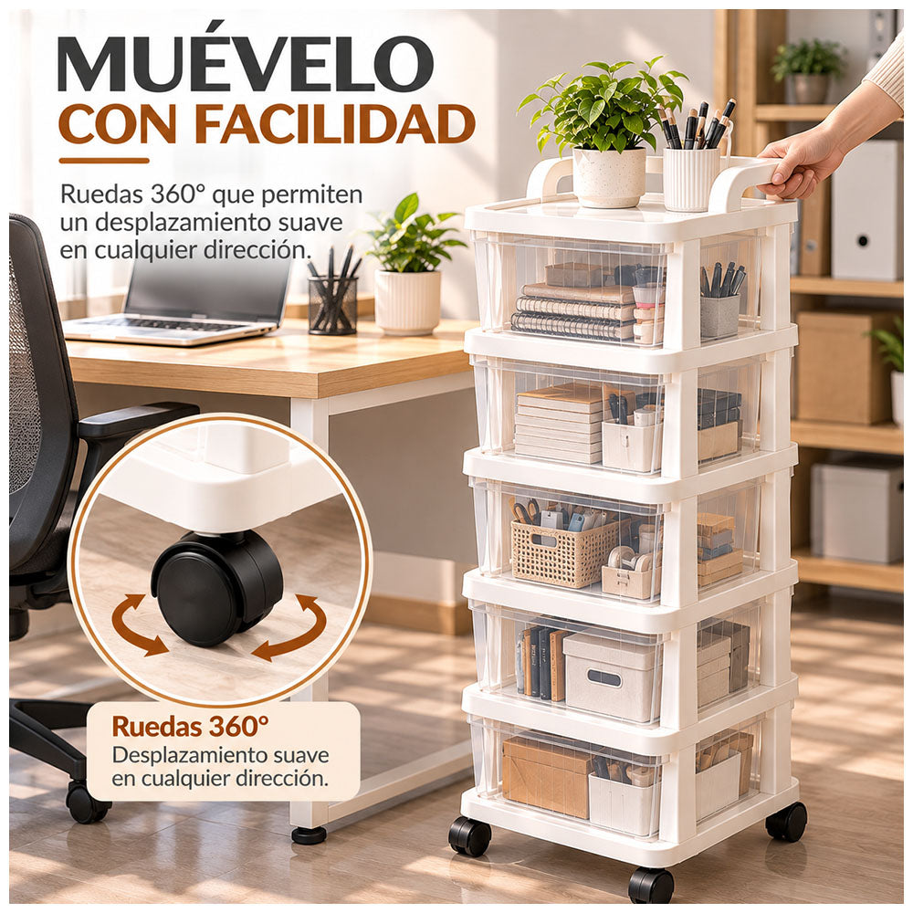 Carrito Organizador Multiuso 5 Niveles con Cajones y Ruedas 360° para Cocina KH5