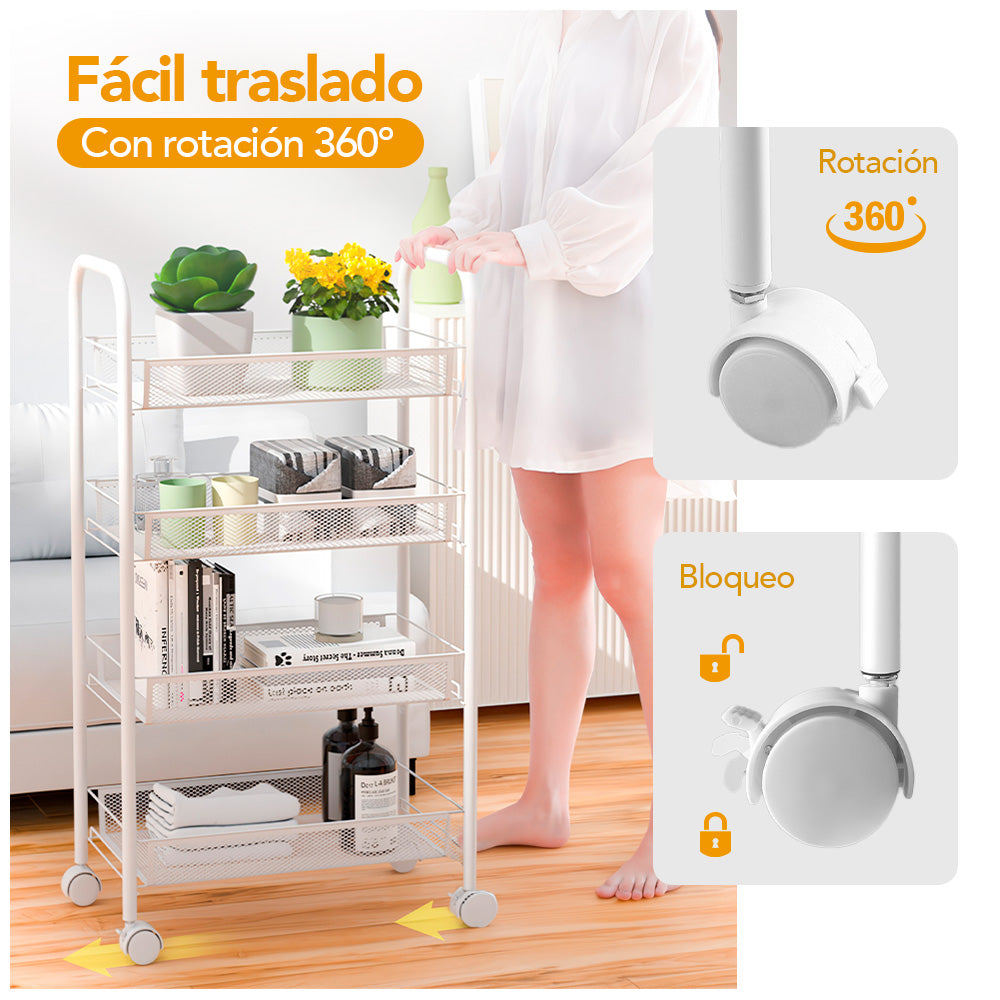 Carrito Organizador Estante 4 Niveles con Ruedas para Cocina G22