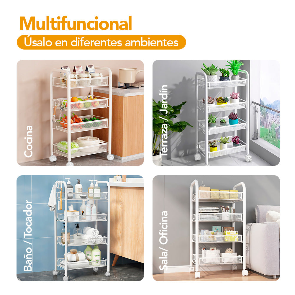 Carrito Organizador Estante 4 Niveles con Ruedas para Cocina G22