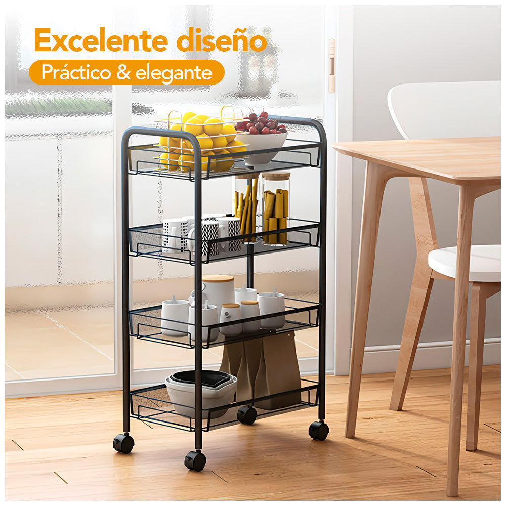 Carrito Organizador Estante 4 Niveles con Ruedas para Cocina G22