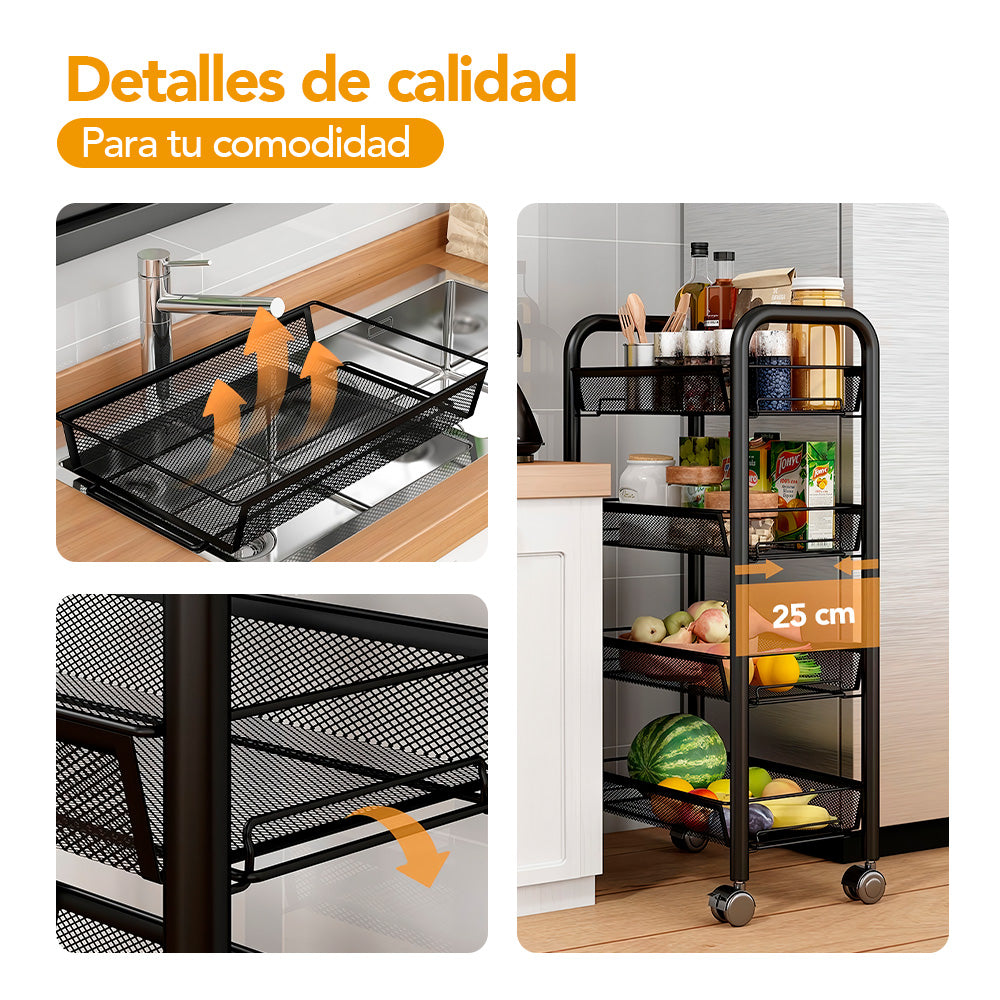 Carrito Organizador Estante 4 Niveles con Ruedas para Cocina G22