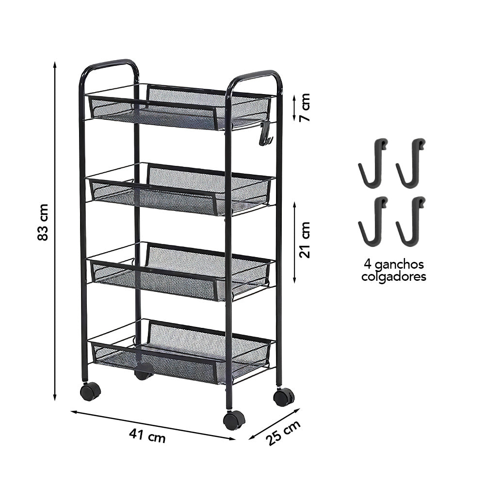 Carrito Organizador Estante 4 Niveles con Ruedas para Cocina G22