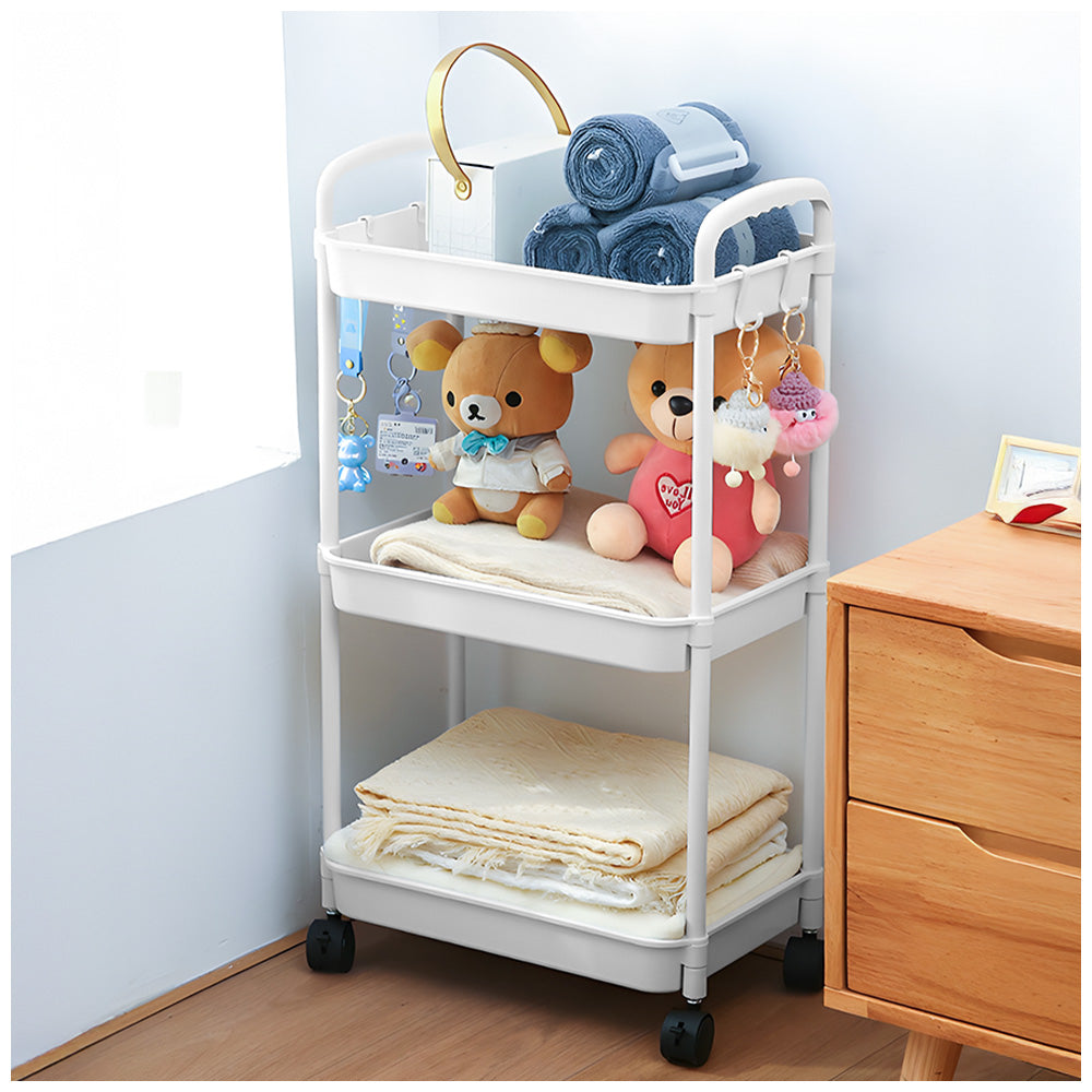 Carrito Organizador 3 Niveles con Ruedas y Colgadores para Dormitorio C76