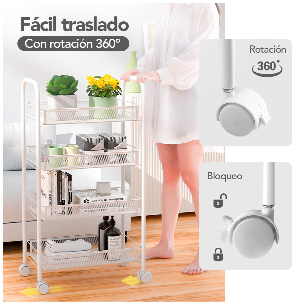 Carrito Organizador Estante 4 Niveles con Ruedas para Baño G22