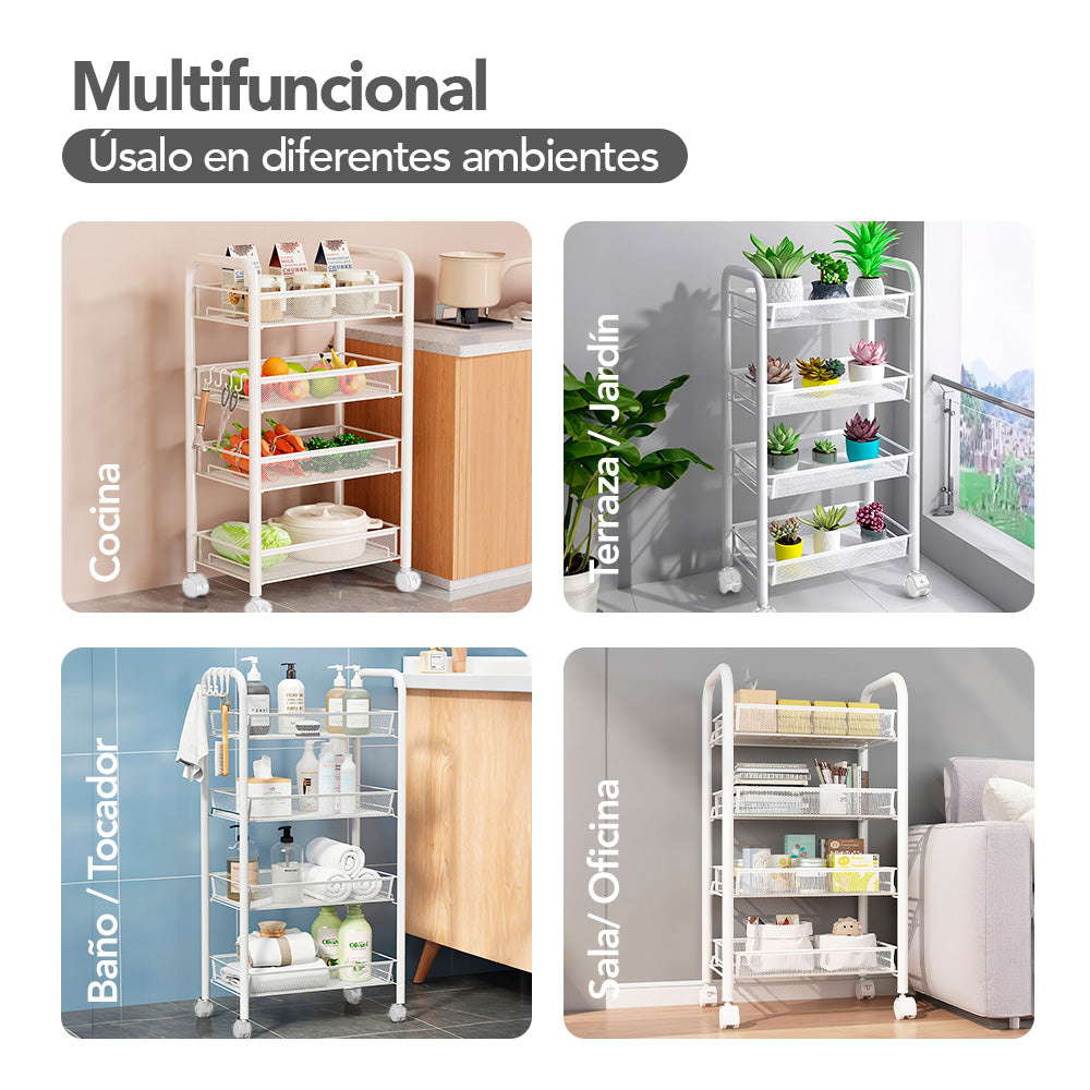 Carrito Organizador Estante 4 Niveles con Ruedas para Baño G22