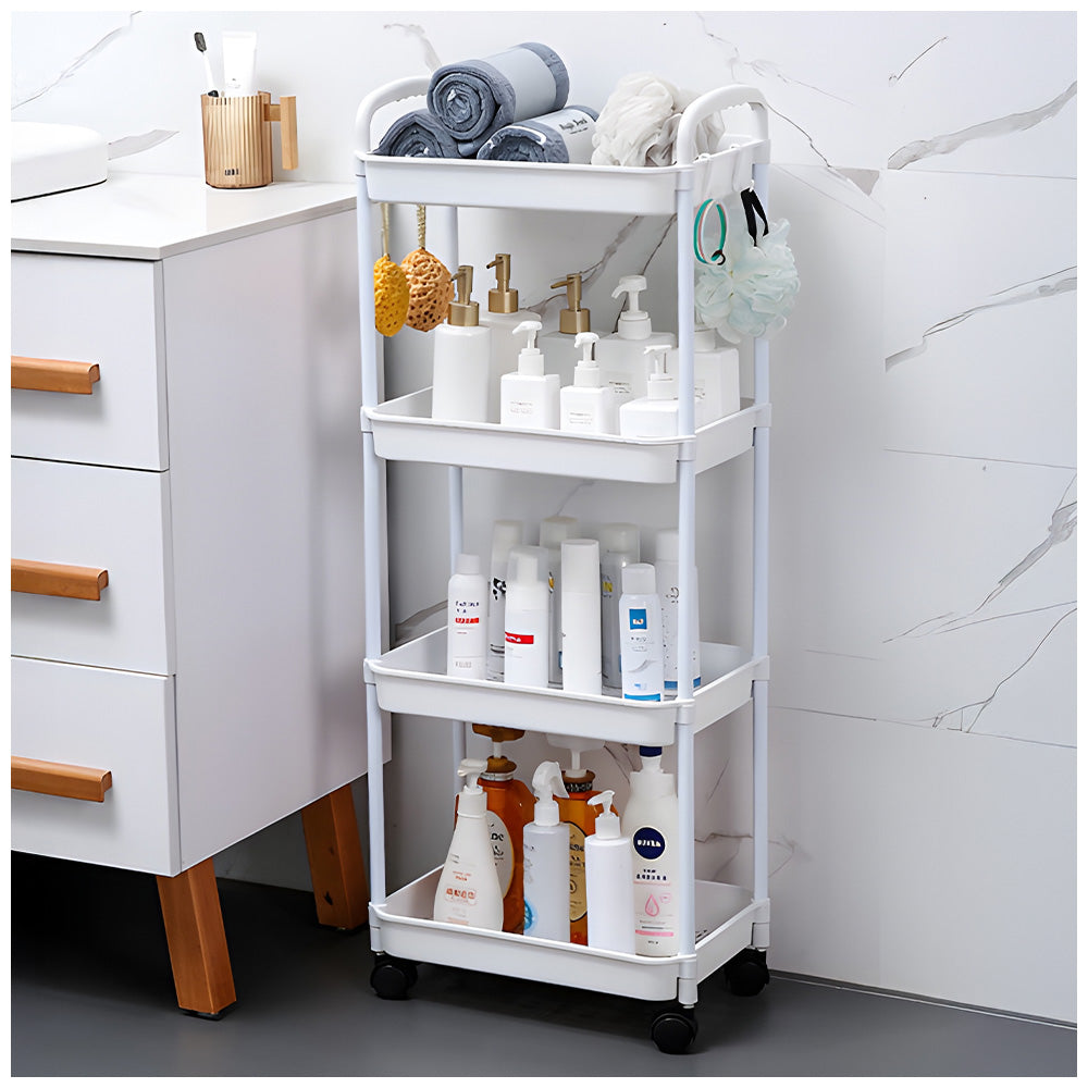 Carrito Organizador 4 Niveles con Ruedas y Colgadores para Baño C78