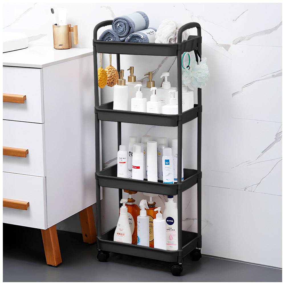 Carrito Organizador 4 Niveles con Ruedas y Colgadores para Baño C78