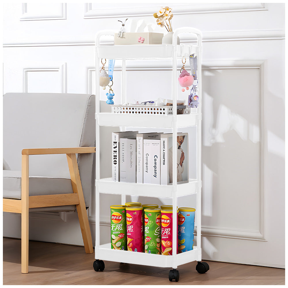 Carrito Organizador 4 Niveles con Ruedas y Colgadores para Dormitorio C78