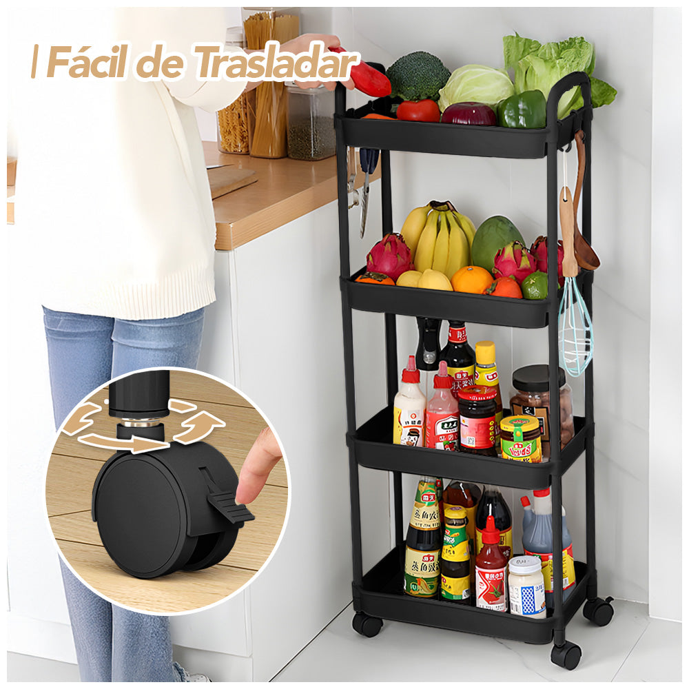 Carrito Organizador 4 Niveles con Ruedas y Colgadores para Dormitorio C78