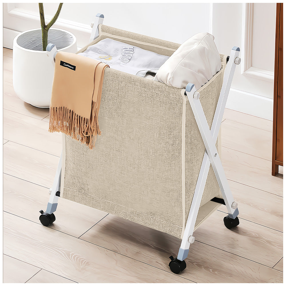 Cesto de Ropa Plegable con Ruedas Beige XW5