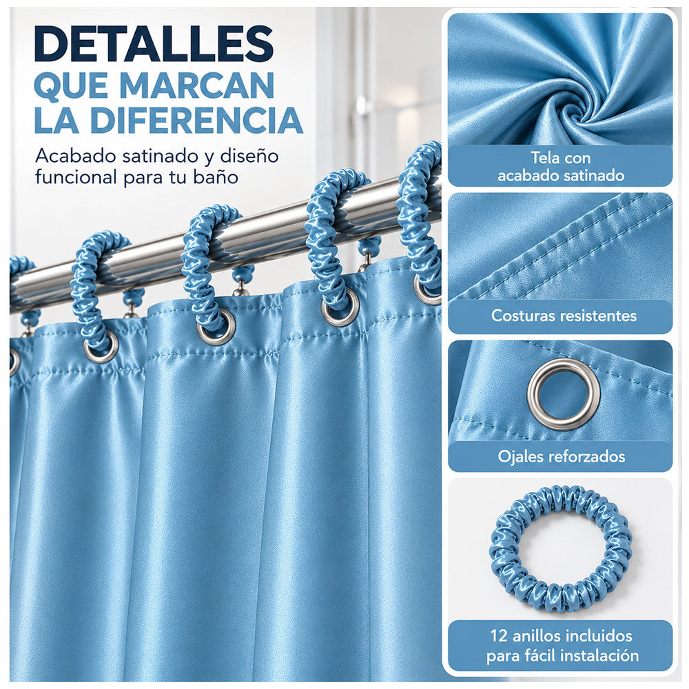 Cortina de Baño Elegante Satinada con Colgadores TH5