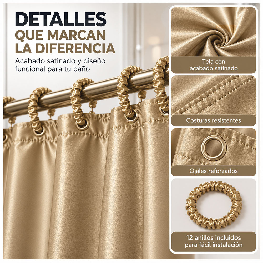 Cortina de Baño Elegante Satinada con Colgadores TH5
