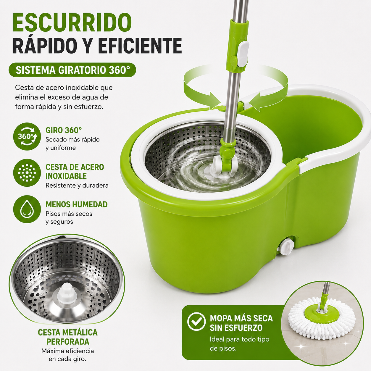 Trapeador con Escurridor Giratorio Automático con Mopa de Regalo WW1