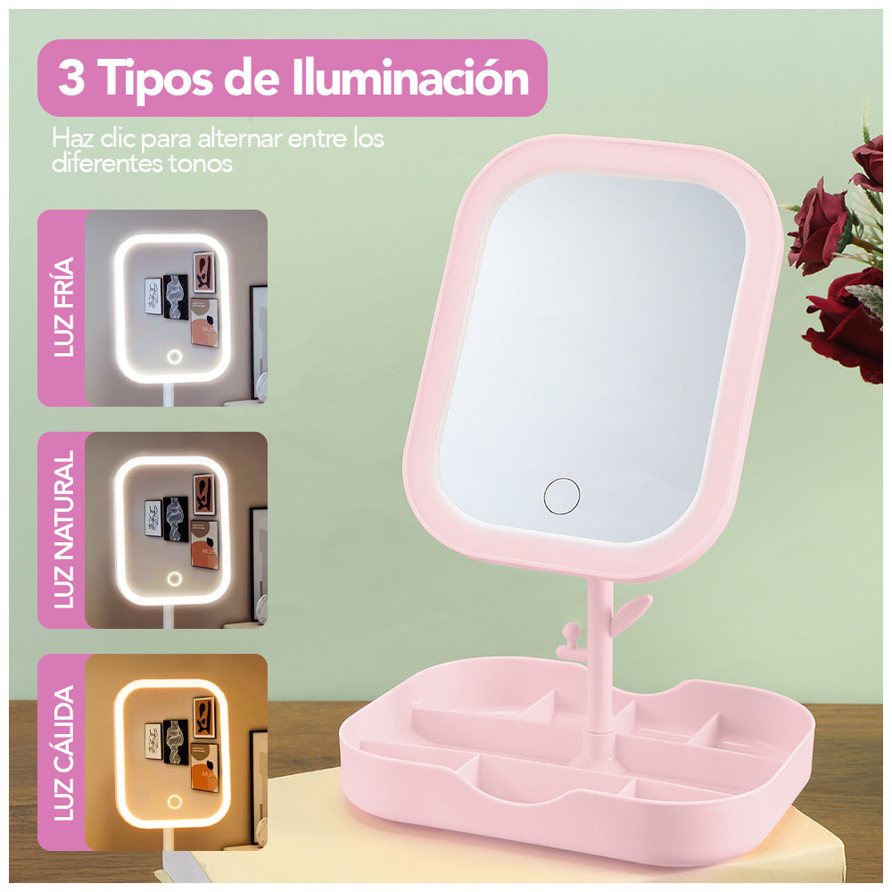 Joyero Organizador con Espejo LED Portátil A31