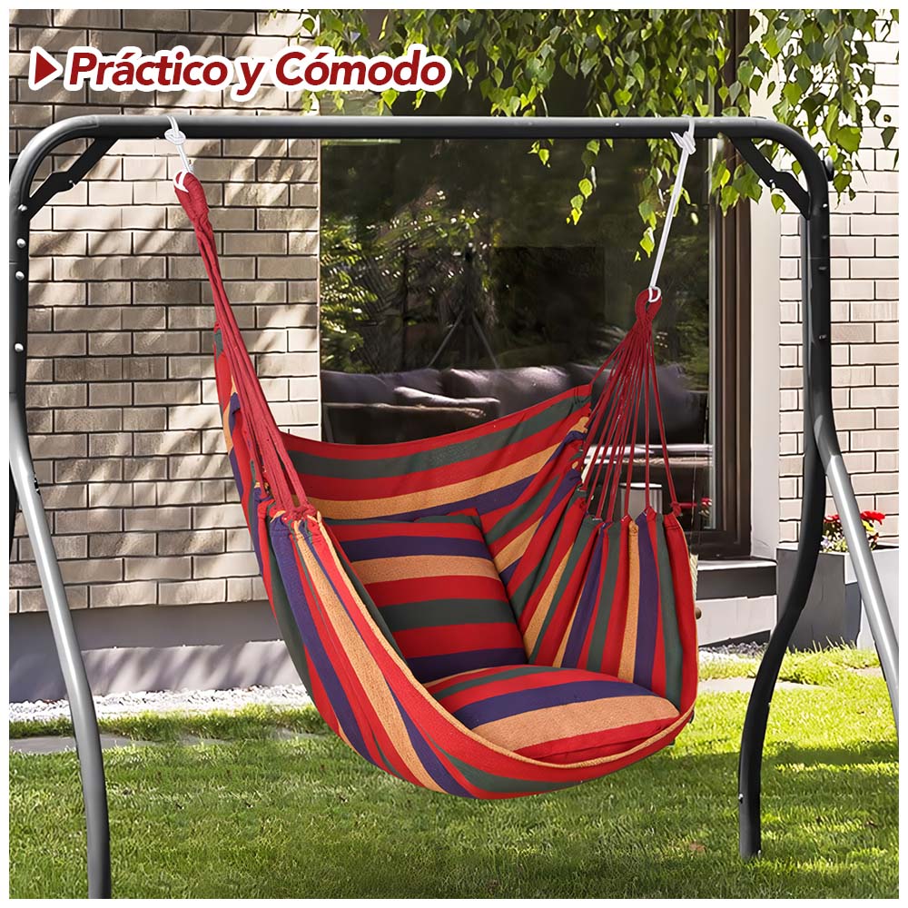 Hamaca Silla Colgante con Cojínes Y Funda 100cm X 130cm Multicolor A58