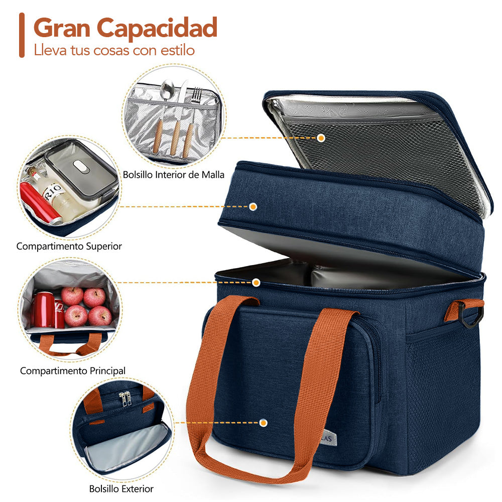 Lonchera Térmica Doble Compartimento Impermeable con Correa Ajustable YG4