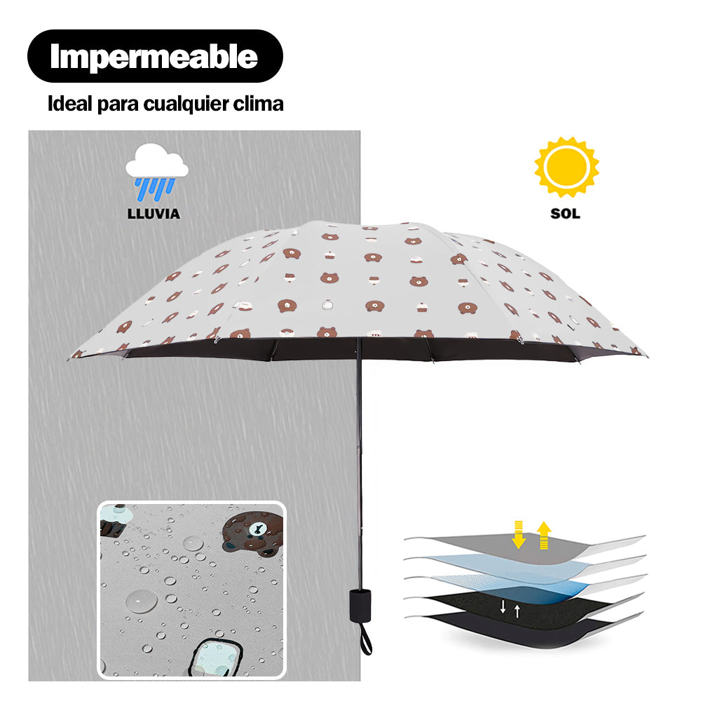 Paraguas Plegable con Protección UV Sombrilla de Mano Diseño Osito KL5