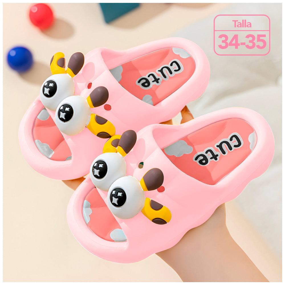 Sandalias Kawaii para Niños Diseño 3D Jirafa Rosado Z35