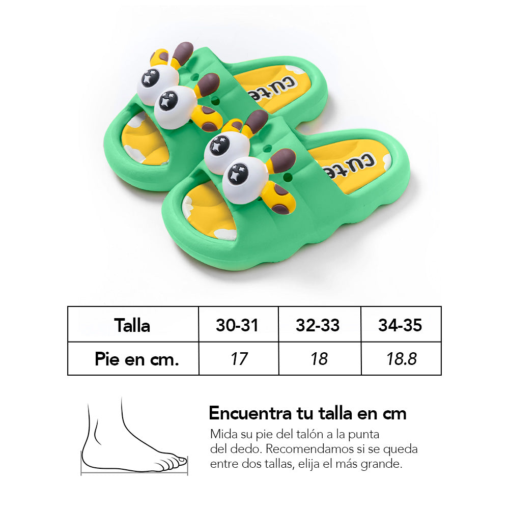 Sandalias Kawaii para Niños Diseño 3D Jirafa Verde Z35