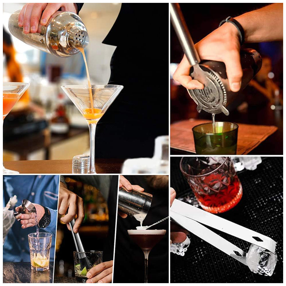 Set de Coctelería Profesional 12 Piezas de Acero con Base de Bambú SL1