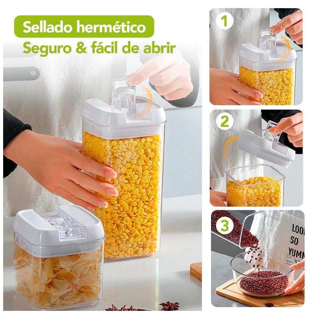 Set de 7 Frascos Envases Herméticos Táper de Cocina con Tapa Blanco F62