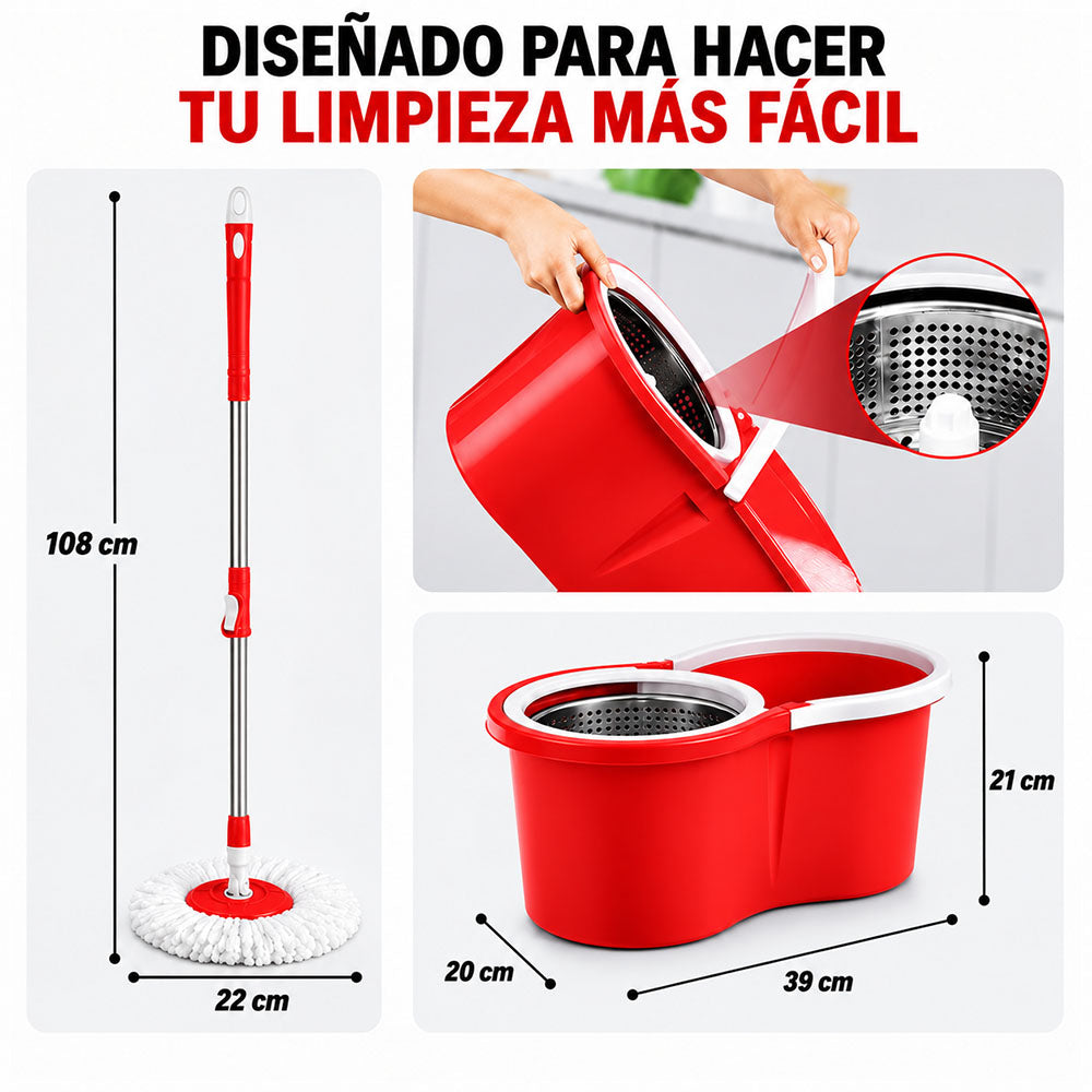 Trapeador con Escurridor Giratorio Automático y 1 Mopa BY1