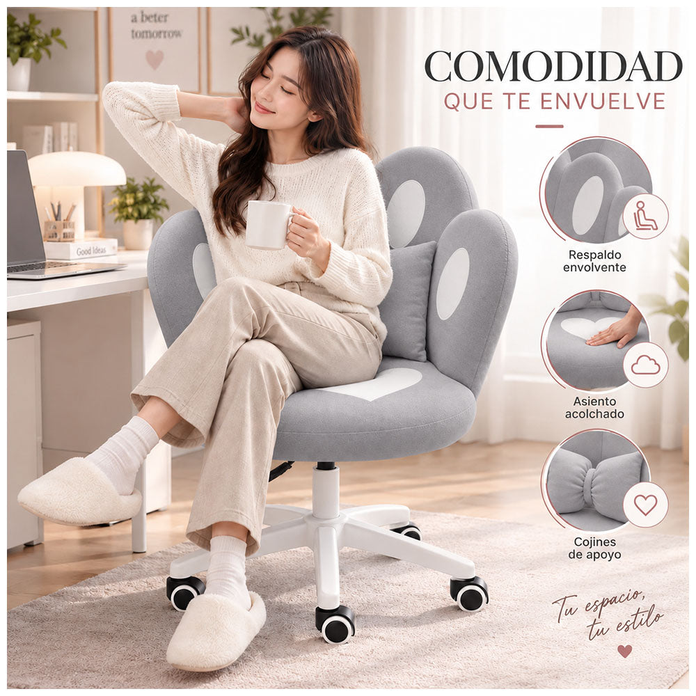 Silla de Oficina Giratoria Ergonómica Acolchada con Cojín y Altura Ajustable Plomo GN1