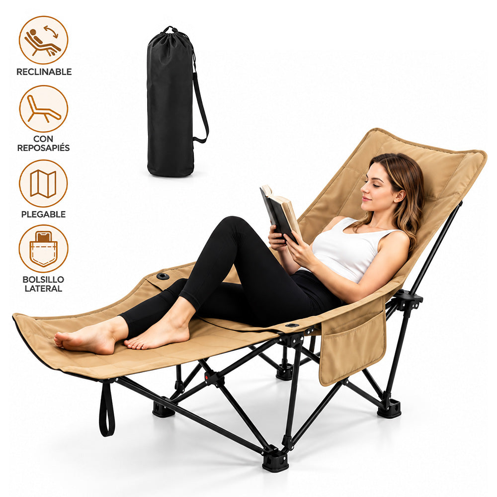 Silla de Camping Reclinable Plegable 2 en 1 con Reposapiés y Funda Transportadora SP8
