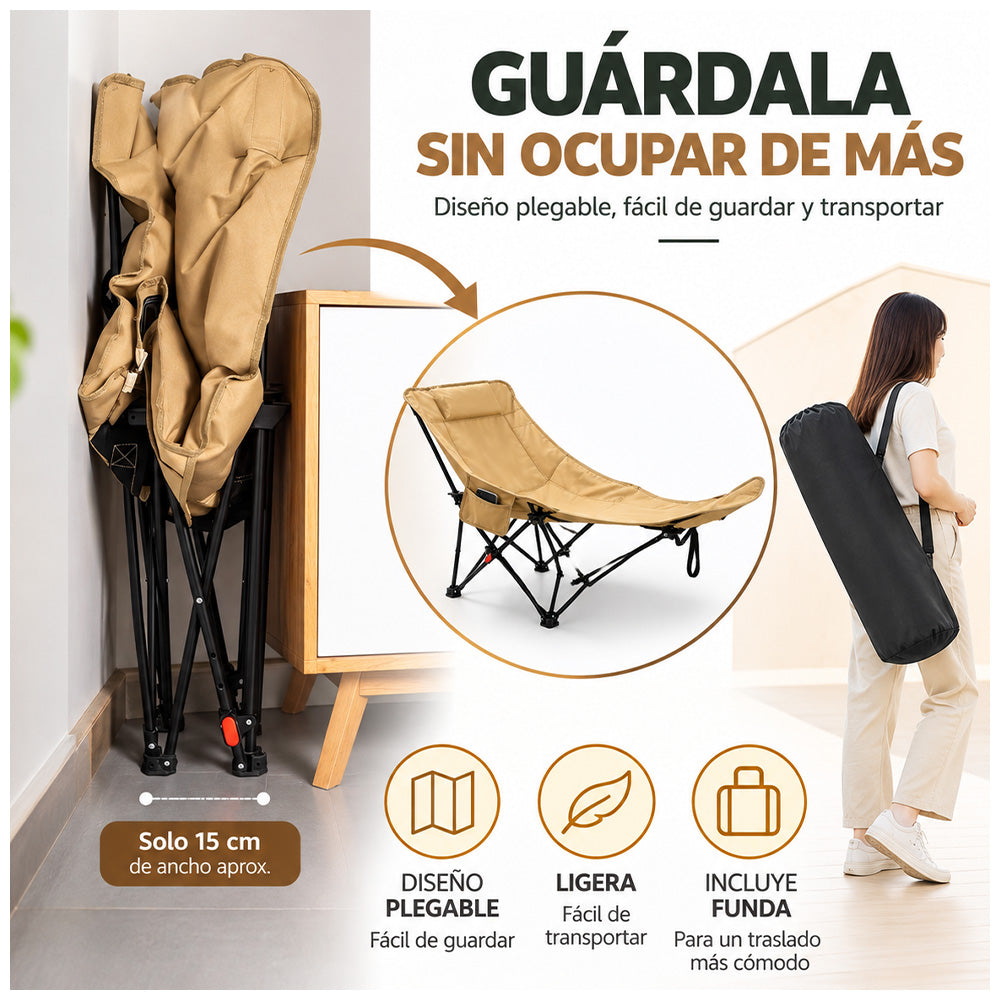 Silla de Camping Reclinable Plegable 2 en 1 con Reposapiés y Funda Transportadora SP8