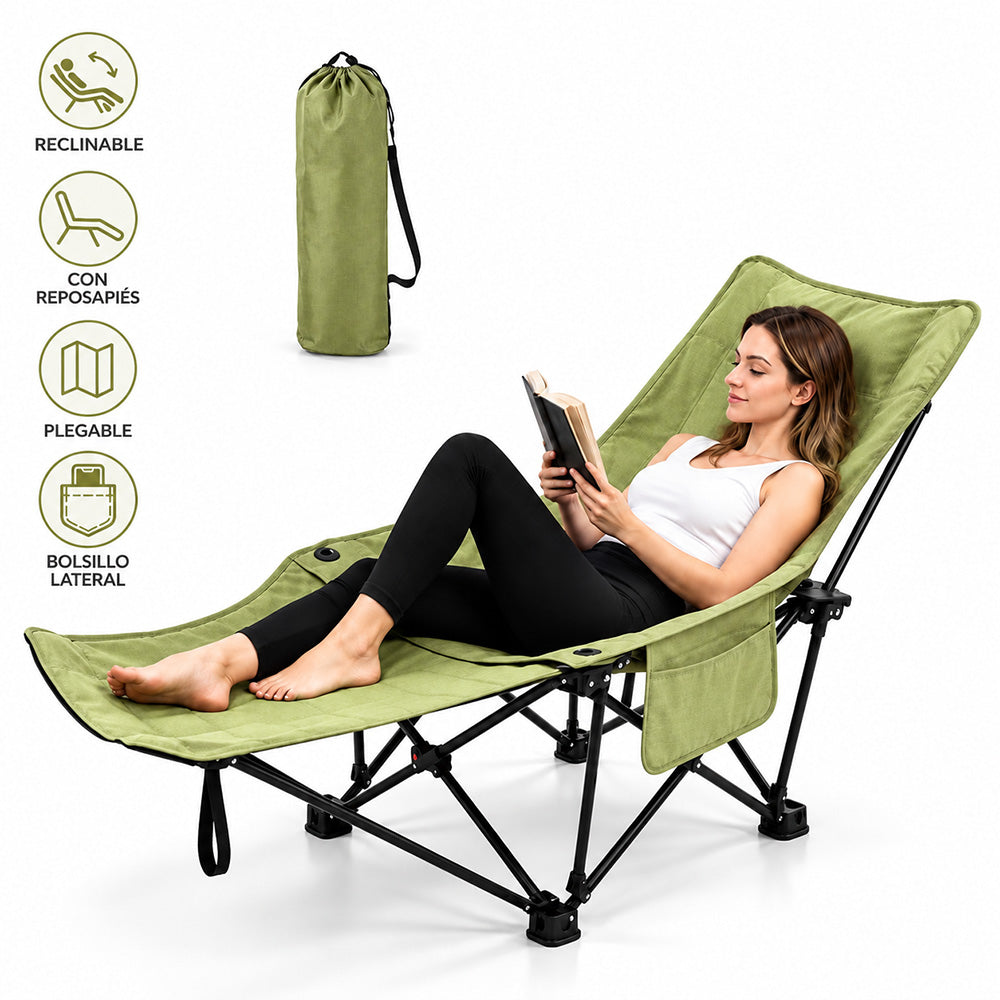 Silla de Camping Reclinable Plegable 2 en 1 con Reposapiés y Funda Transportadora SP8