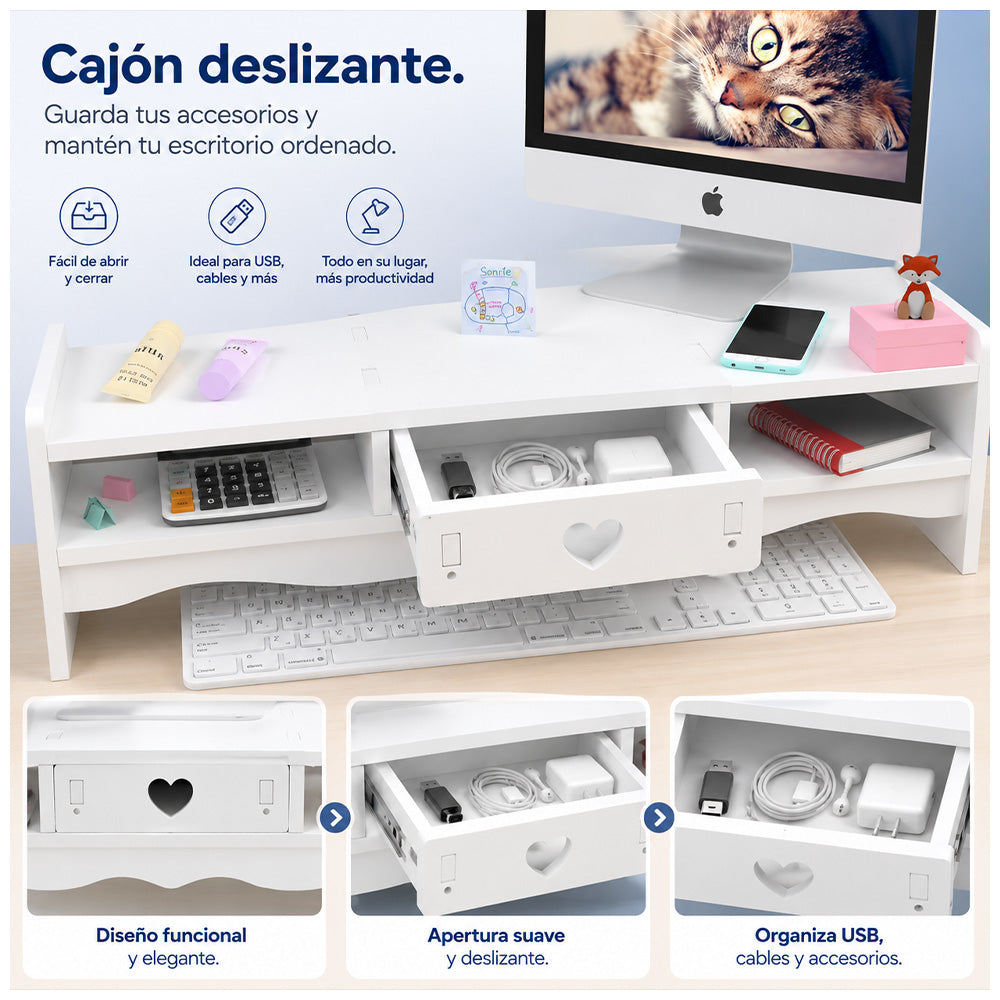 Soporte para Monitor con Cajón y Organizador de Escritorio Multifuncional A43