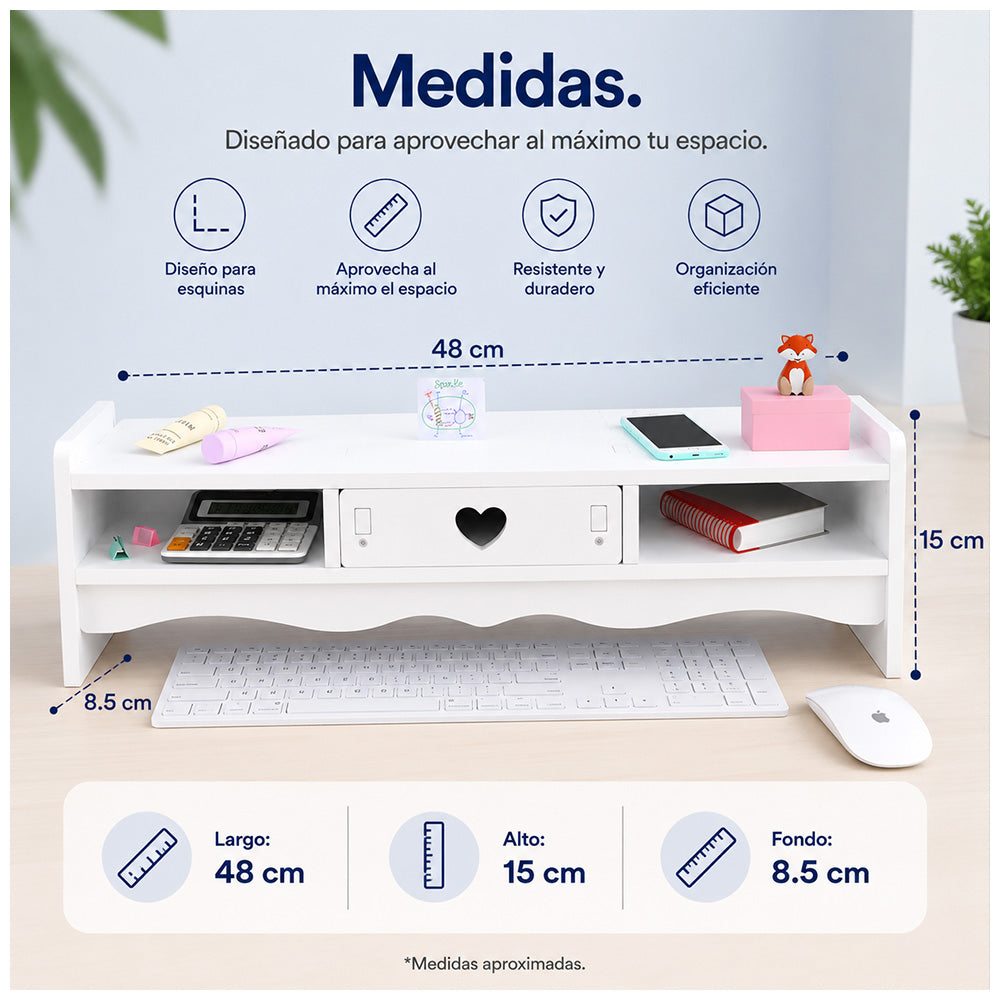 Soporte para Monitor con Cajón y Organizador de Escritorio Multifuncional A43