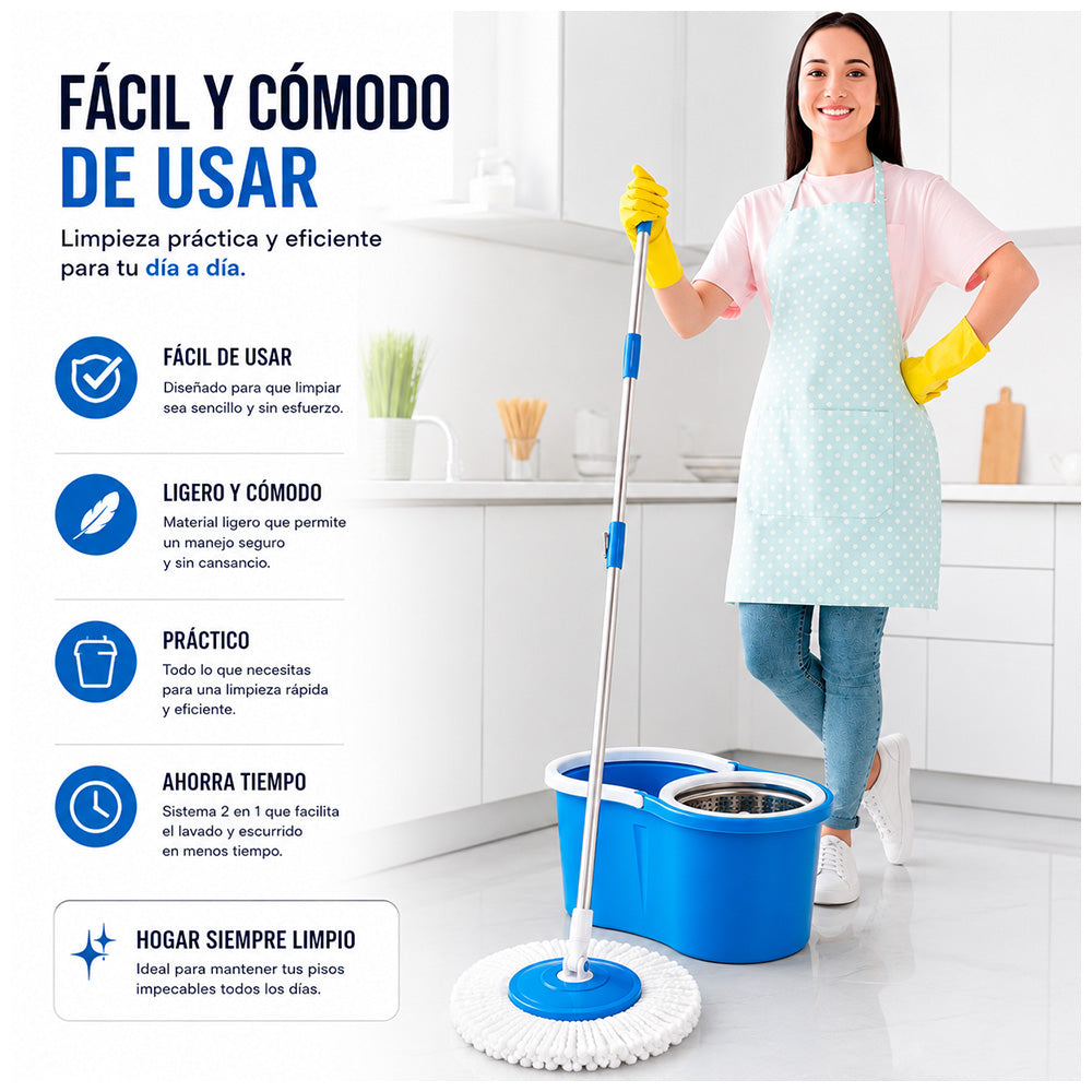 Trapeador con Escurridor Giratorio Automático y 1 Mopa BY1