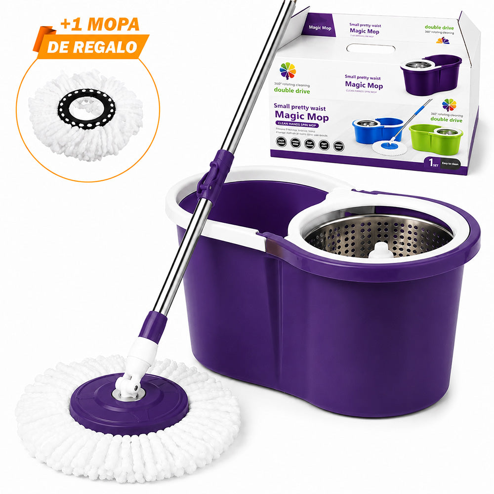 Trapeador con Escurridor Giratorio Automático 2 Mopas BY1