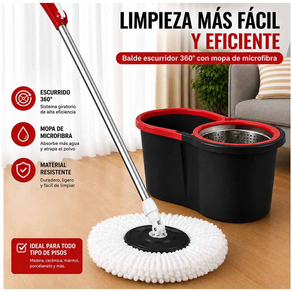 Trapeador con Escurridor Giratorio Automático y 1 Mopa BY1
